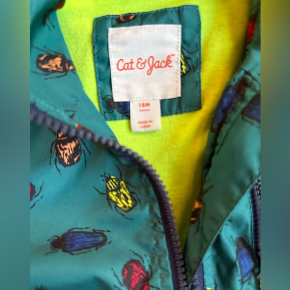 Kids Teal Bug-Print Hooded Jacket - Picture 2 of 3